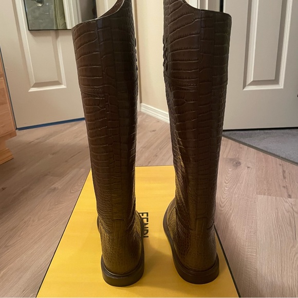 Fendi Croc-Embossed Leather Tall Boots - Picture 5 of 7